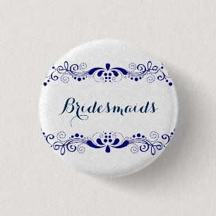 BridesMaid Blue Wirbel zeichnen weiße Hintergrundf Button