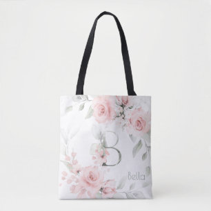 Bridesmaid Blush Pink Rose Monogram Letter B Tasche