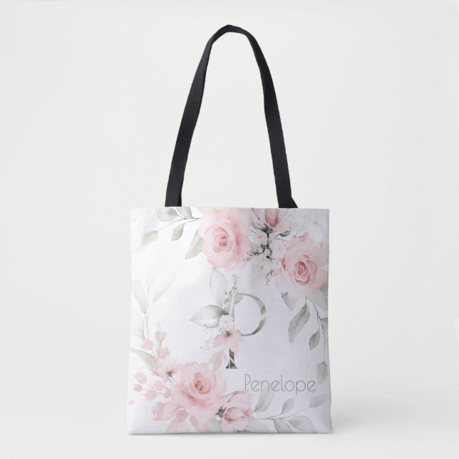 Bridesmaid Blush Pink Rose Monogram Letter P Tasche (Vorderseite)