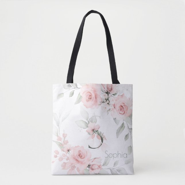 Bridesmaid Blush Pink Rose Monogram Letter S Tasche (Vorderseite)