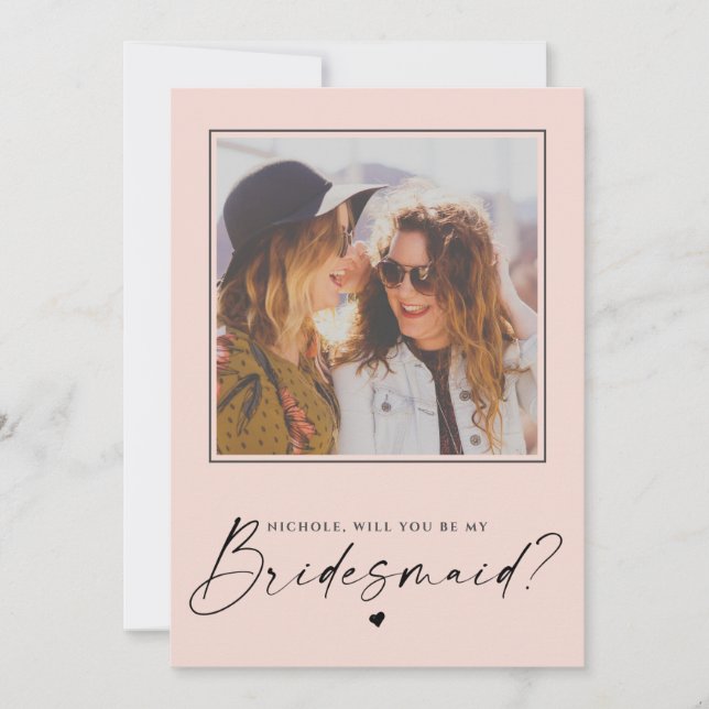 Bridesmaid Blush-Pink-Vorschlag Foto-Karte (Vorderseite)