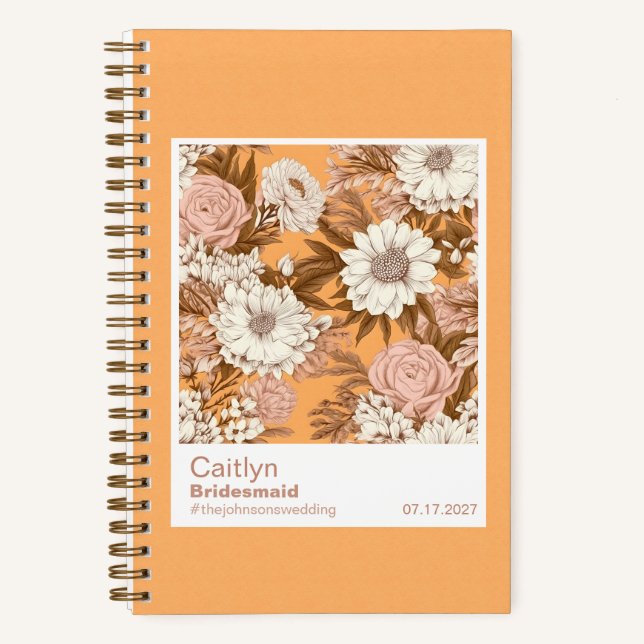 Bridesmaid Boho Orange and Peach Floral Pattern Notizbuch (Vorderseite)