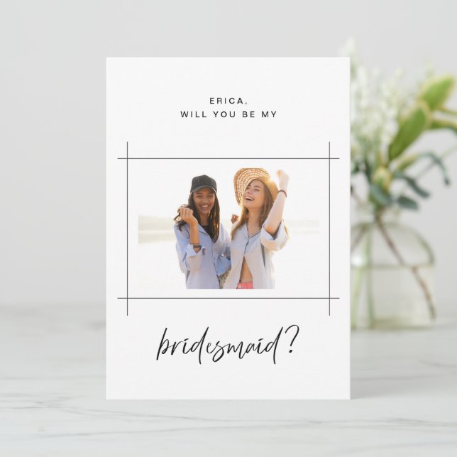 Bridesmaid Brautparty Vorschlag Foto-Karte Einladung (Stehend Vorderseite)