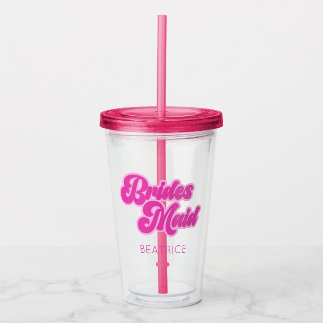 Bridesmaid Bubblegum Pink Retro Individuelle Name Acryltrinkbecher (Vorderseite)