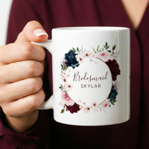 Bridesmaid Burgundy & Navy Rosen Watercolor Wreath Kaffeetasse