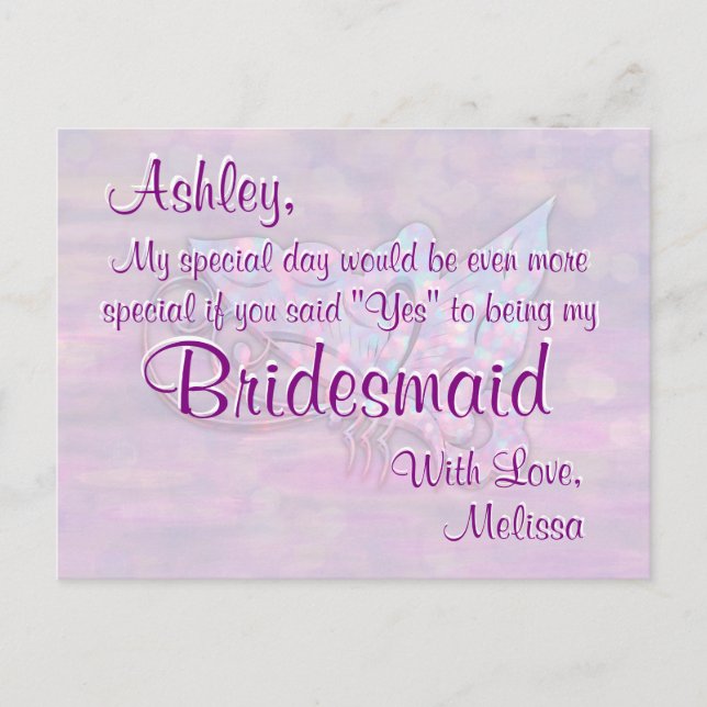 Bridesmaid | Butterfly Bokeh Lights Postkarte (Vorderseite)