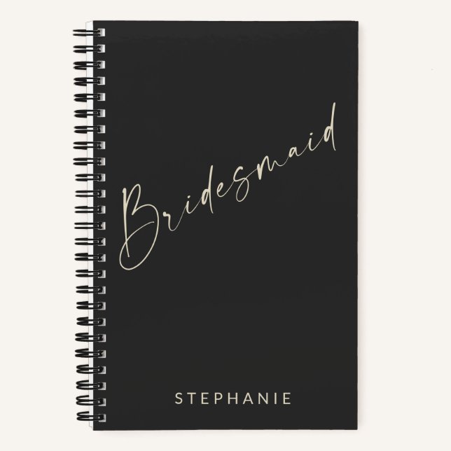 Bridesmaid Chic Minimalistisch Personalisiert Blac Notizbuch (Vorderseite)