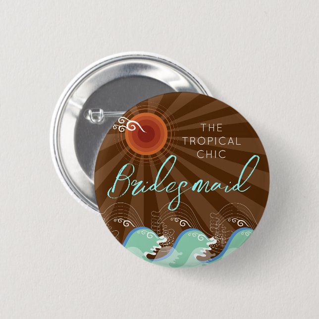 BRIDESMAID Cool Waves & Sun Beach Wedding Button (Vorne & Hinten)