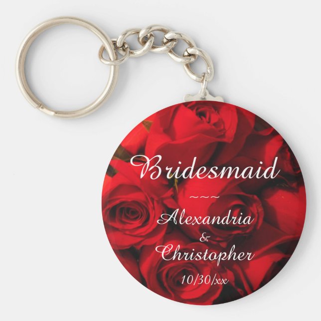 "Bridesmaid" - Crimson Rose Bouquet Schlüsselanhänger (Vorne)