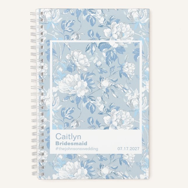Bridesmaid Dusty Blue Floral Pattern Swatch Notizbuch (Vorderseite)