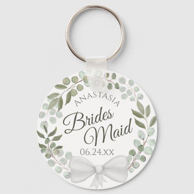 Bridesmaid Elegant Eucalyptus Wreath Wedding Schlüsselanhänger (Vorderseite)