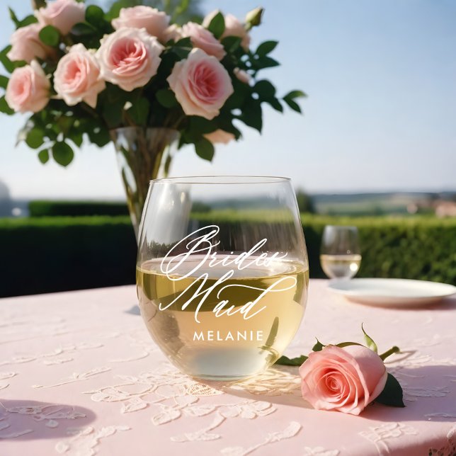 Bridesmaid Elegant Script Name Wedding Party Weinglas Ohne Stiel (Bridesmaid Elegant Script Name Wedding Party Stemless Wine Glass)