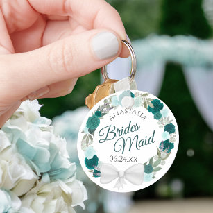 Bridesmaid Elegante Hochzeit mit Aquamarinem Blume Schlüsselanhänger