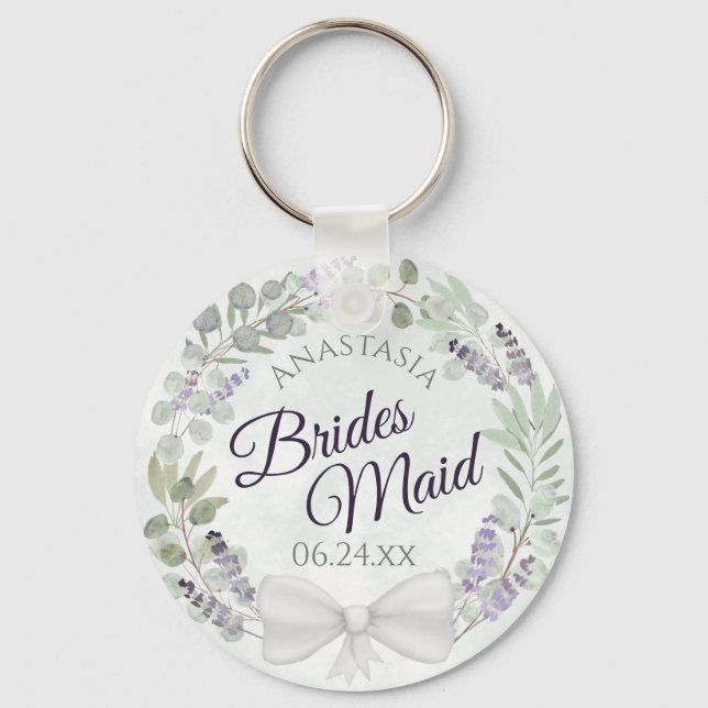 Bridesmaid Eucalyptus & Lavender Wreath Wedding Schlüsselanhänger (Vorderseite)