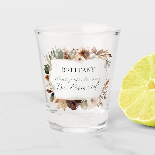 Bridesmaid Floral Fall Herbst Herbstwochenende Schnapsglas (Vorderseite)