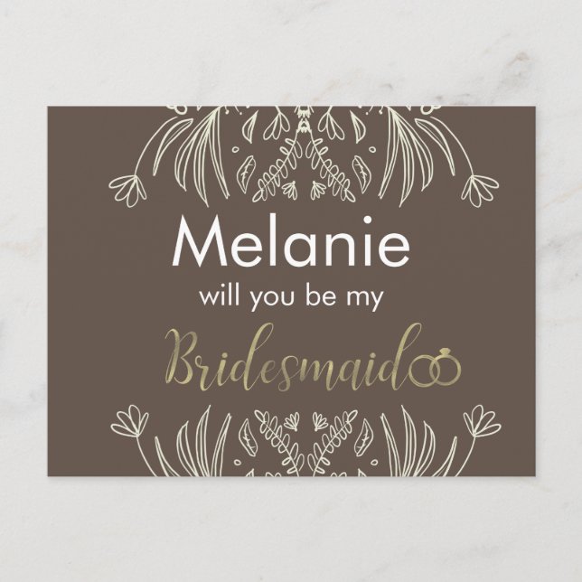 Bridesmaid Floral Gezeichnet Grenzvorschlage Karte (Vorderseite)