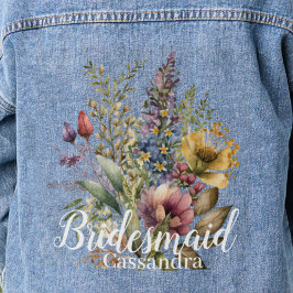 Bridesmaid Floral Name Wildblumen Hochzeit Jeansjacke