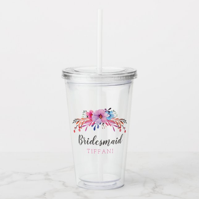 Bridesmaid Floral Personalisiert Acryltrinkbecher (Vorderseite)