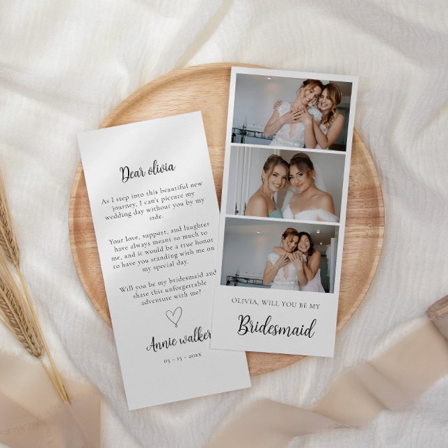 Bridesmaid Foto Strip 3 Pictures Vorschlag Card Save The Date (Bridesmaid Photo Strip 3 Pictures Proposal Card)