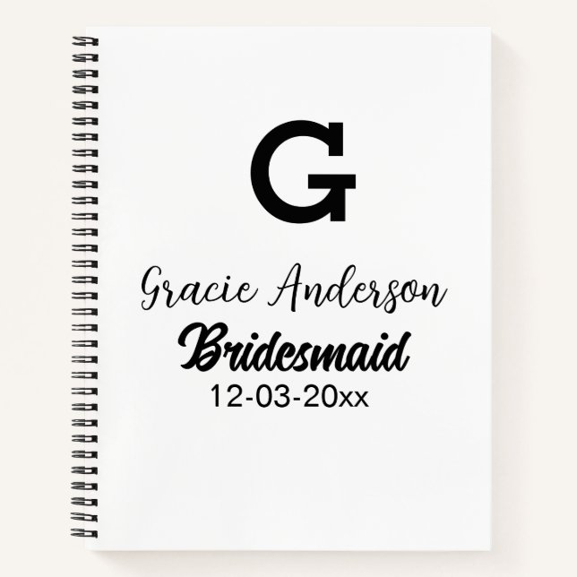 Bridesmaid fügen Name monogramm einfach minimalmod Notizbuch (Vorderseite)