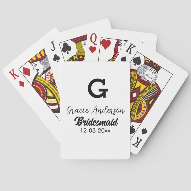 Bridesmaid fügen Name monogramm einfach minimalmod Spielkarten (Rückseite)