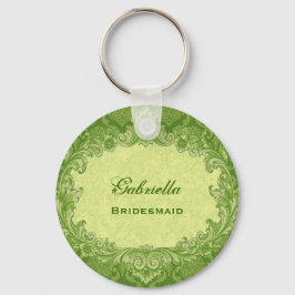 Bridesmaid Gastgeschenk Hochzeit Lime Green Damask Schlüsselanhänger