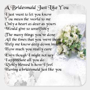 Bridesmaid Gedicht Wedding Bouquet Quadratischer Aufkleber