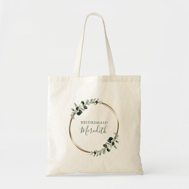 Bridesmaid-Geschenk Eucalyptus Gold Monogram Tragetasche (Vorne)