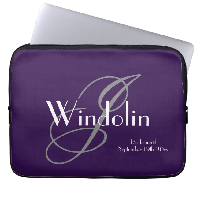 Bridesmaid-Geschenk Monogram & Name Moderner Coole Laptopschutzhülle (Vorderseite)