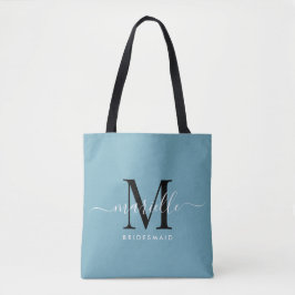 Bridesmaid Geschenk White Black Monogram Dusty Blu Tasche