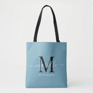 Bridesmaid Geschenk White Black Monogram Dusty Blu Tasche