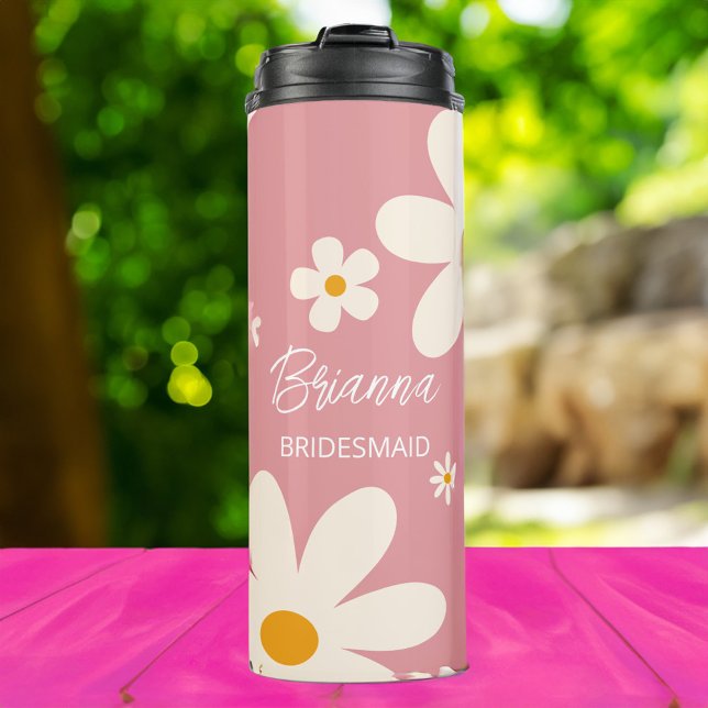 Bridesmaid-Geschenke Retro daisy Wüste rosa Brauch Thermosbecher (Bridesmaid gifts retro daisy desert pink custom thermal tumbler bridal party favors)