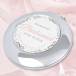 Bridesmaid Gift Compact Mirror Pink Silver Taschenspiegel<br><div class="desc">Diese kompakten Spiegel sind so konzipiert, dass sie den Brautmädchen in Ihrer Hochzeitsfeier einen Vorzug geben. Sie sind für die Koordination mit unserer Pink & Gray Elegant Wedding Suite konzipiert und zeichnen sich durch ein schlichtes und elegantes Design mit weißem Hintergrund, Pink & Gray und einem silberfarbenen Imitat aus. Ein...</div>