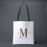 Bridesmaid Gift Gold Monogram White Tasche<br><div class="desc">Diese Bridesmaid Tote-Tasche ist mit einem handgeschriebenen Monogramm aus weißer und schwarzer Schrift mit Schrägstrichen auf einem staubigen Hintergrund für die Rose ausgestattet. Präsentieren Sie Ihre Brautjungfrauen mit einer Tasche für die Beförderung von Gegenständen am Tag der Hochzeit,  und traditionell am Probe-Dinner oder vorher präsentiert.</div>