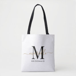 Bridesmaid Gift Gold Monogram White Tasche
