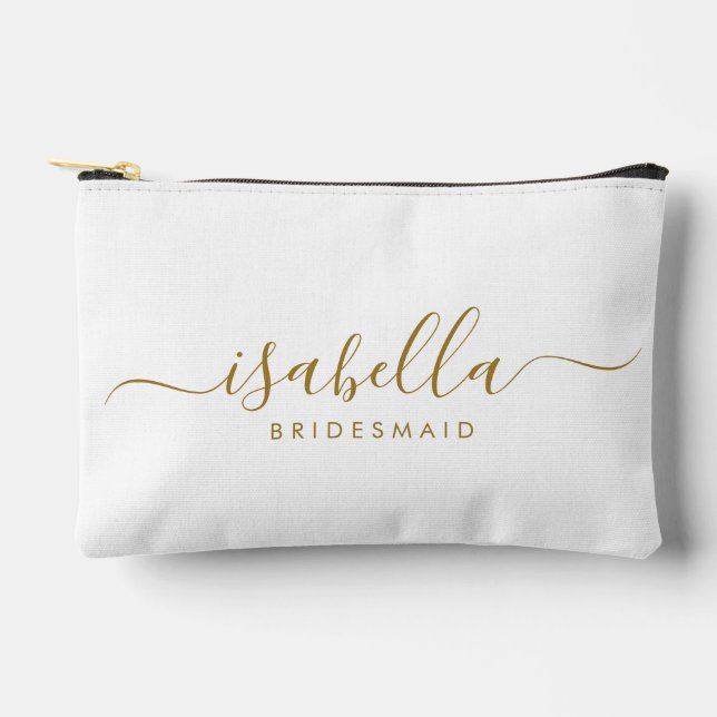Bridesmaid Gift Gold Name Zubehörtasche (Vorderseite)