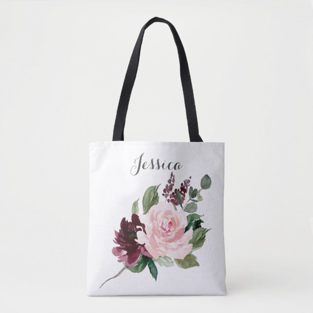 Bridesmaid Gift Personalisiert Tote Bag Burgundy Tasche (Vorderseite)