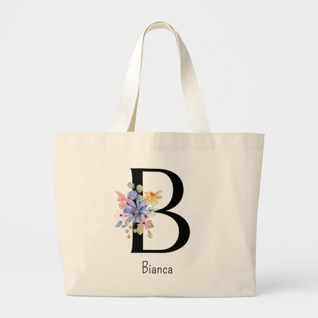 Bridesmaid Gift Wilde Blume Alphabet B Tote Bag Jumbo Stoffbeutel (Vorne)