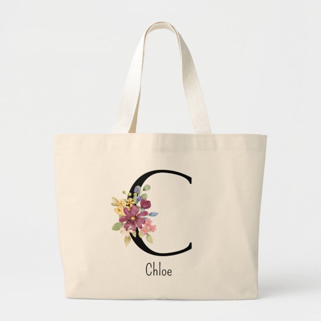 Bridesmaid Gift Wilde Blume Alphabet C Tote Beutel Jumbo Stoffbeutel (Vorne)