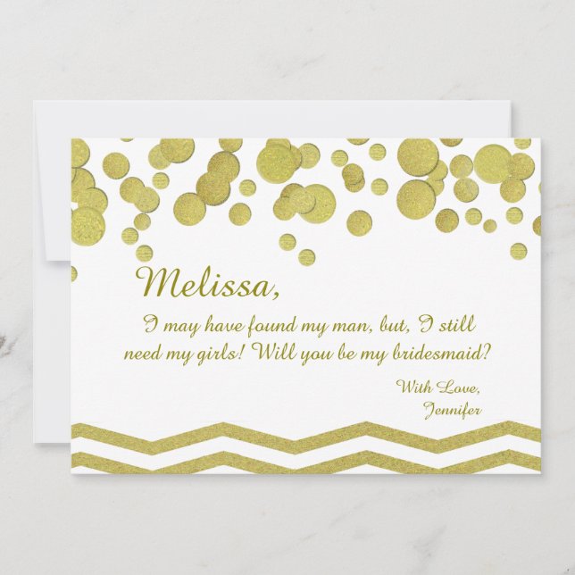 Bridesmaid Gold Confetti und Zickzack Einladung (Vorderseite)