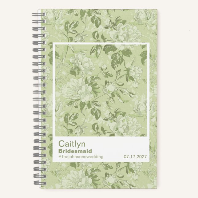 Bridesmaid Green Floral Pattern Swatch Notizbuch (Vorderseite)