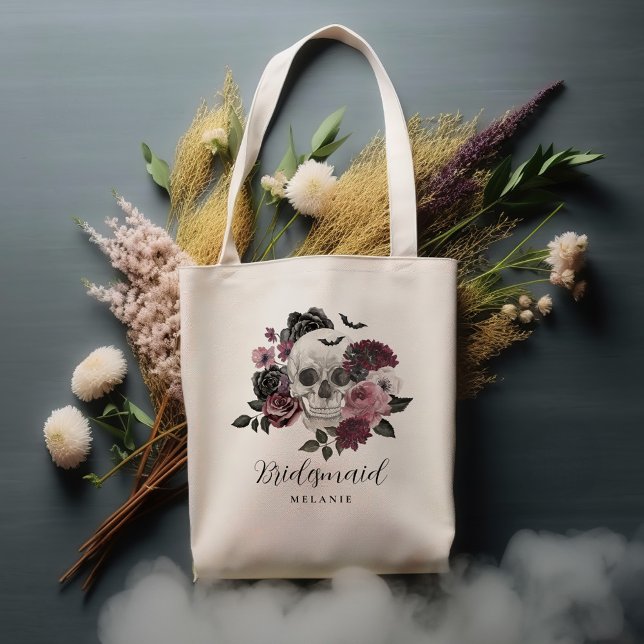 Bridesmaid Halloween Gothic Floral Skull Wedding Tragetasche (Bridesmaid Halloween Gothic Floral Skull Wedding Tote Bag)