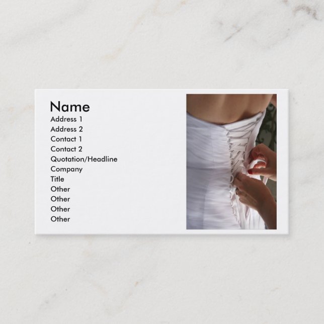 Bridesmaid hand lacing wedding dress photograph visitenkarte (Vorderseite)