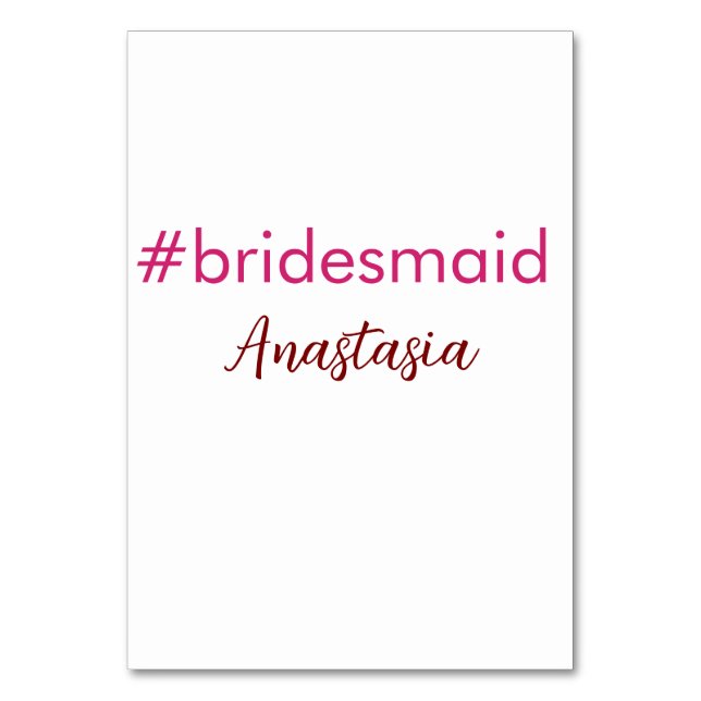 Bridesmaid Hashtag hellrosa fügen Name Brautstamm Tischnummer (Vorderseite)
