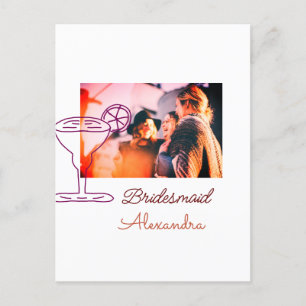 Bridesmaid hinzufügen Namen Cocktail Glas Koralle Postkarte