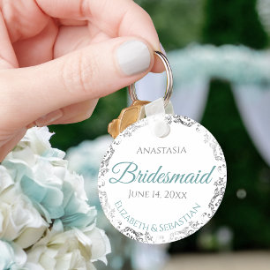Bridesmaid Hochzeitsgeschenk Aquamarin & grau Lacy Schlüsselanhänger