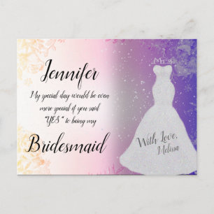 Bridesmaid Hübsch rosa mit Hochzeitskleid Postkarte