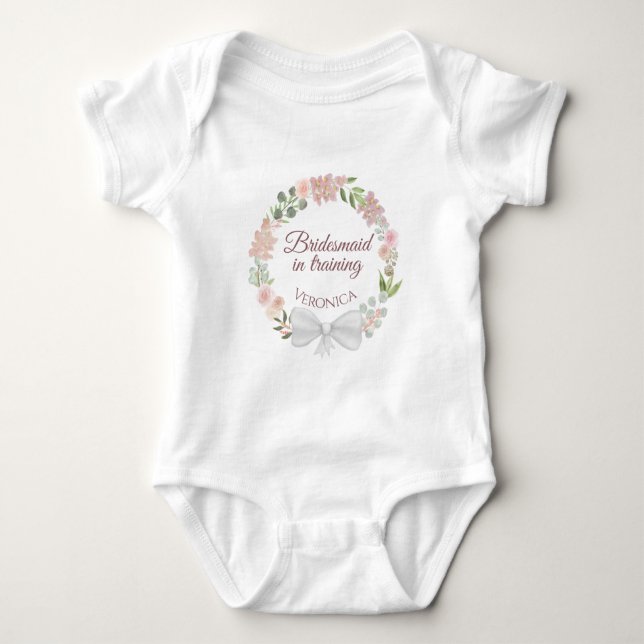 Bridesmaid in Ausbildung Rosa Blumenreath Niedlich Baby Strampler (Vorderseite)