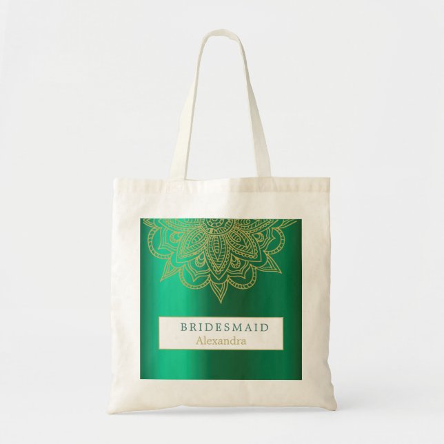 Bridesmaid Indian Style Green Gold Chic Tragetasche (Vorne)