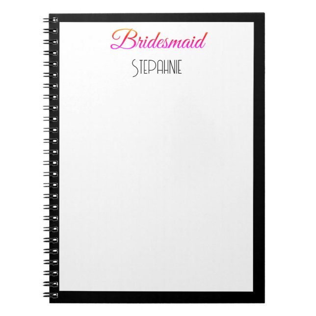 Bridesmaid Individuelle Name Black Pink White Wedd Notizblock (Vorderseite)